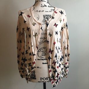 Anthropologie Cream Butterfly Cardigan